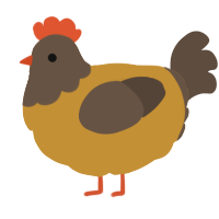 Caramel, a gold and bark chicken with a head pattern