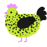 slime mold, a lime and sable chicken with a speckle pattern