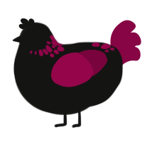 A black and maroon chicken with a neck-speckle pattern