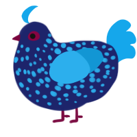 A navy and sky chicken with a speckle pattern
