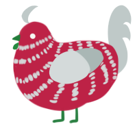 Rose Jam, a crimson and silver chicken with a bar pattern