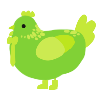 pea, a grass and lime chicken with a neck-speckle pattern