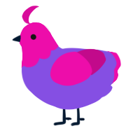 Purple Sweater, a blurple and fuchsia chicken with a head pattern