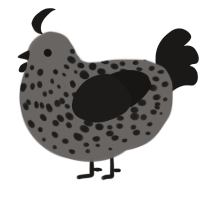 Machiavellism, a grey and sable chicken with a speckle pattern