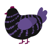 Molière the Terrible, a black and overcast chicken with a bar pattern