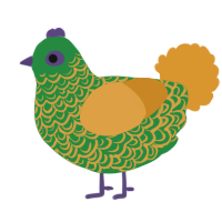 Cryptid, a viridian and orange chicken with a double-lace pattern