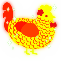 A lime and vermilion chicken with a lace pattern
