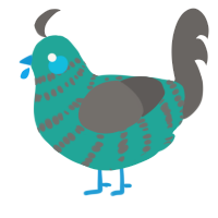 A turquoise and grey chicken with a bar pattern