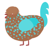 A brown and aqua chicken with a speckle pattern