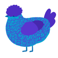 Saiph, a cerulean and indigo chicken with a double-lace pattern