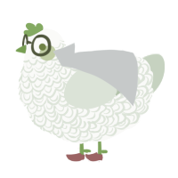 riese, a white and gluppy chicken with a double-lace pattern