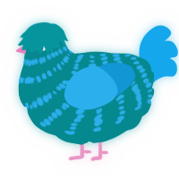 Skipjack, a teal and sky chicken with a bar pattern