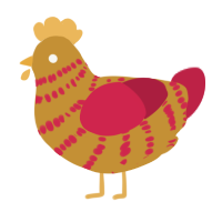 Nugget, a gold and crimson chicken with a bar pattern