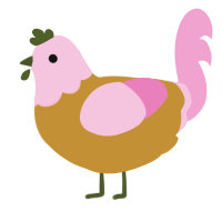 Pink Wattle Bush, a gold and pink chicken with a head pattern