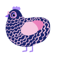 interrobang, a navy and pink chicken with a lace pattern