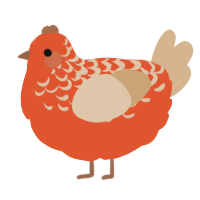 A vermilion and beige chicken with a half-lace pattern