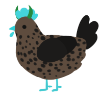 Burnt Nugget, a bark and sable chicken with a speckle pattern