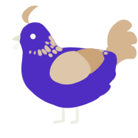 CRYSTAL RUSH, a indigo and beige chicken with a neck-speckle pattern
