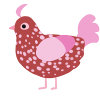 A red and pink chicken with a speckle pattern