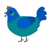 Blue, a teal and ultramarine chicken with a head pattern