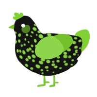 Monster, a black and grass chicken with a speckle pattern