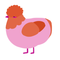 A pink and vermilion chicken with a head pattern