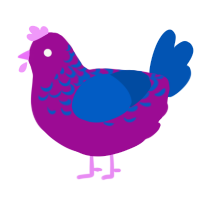 A plum and ultramarine chicken with a half-lace pattern
