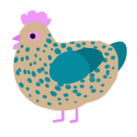 A beige and sea chicken with a speckle pattern