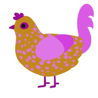 A ochre and orchid chicken with a speckle pattern
