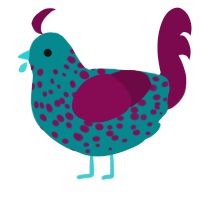 Wildberry, a teal and wine chicken with a speckle pattern