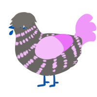 Bleebit, a grey and lavender chicken with a bar pattern