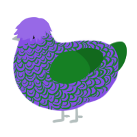 Lennox, a blurple and leaf chicken with a double-lace pattern