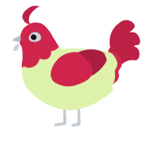 A apple and crimson chicken with a head pattern