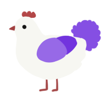 A white and blurple chicken