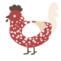 A red and cream chicken with a speckle pattern