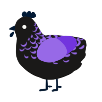Emo, a sable and blurple chicken with a half-lace pattern