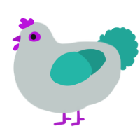 A silver and turquoise chicken