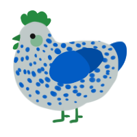 A silver and ultramarine chicken with a speckle pattern