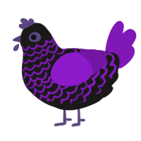 Neon Goth, a sable and violet chicken with a lace pattern