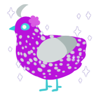 Polka, a amethyst and silver chicken with a speckle pattern
