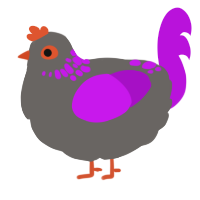 A grey and amethyst chicken with a neck-speckle pattern