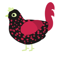 A sable and crimson chicken with a speckle pattern