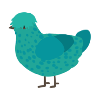 A turquoise and teal chicken with a speckle pattern