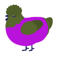 A amethyst and olive chicken with a head pattern