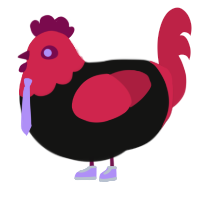 CRIMSON, a black and crimson chicken with a head pattern