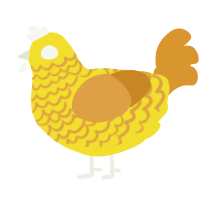 A yellow and orange chicken with a lace pattern
