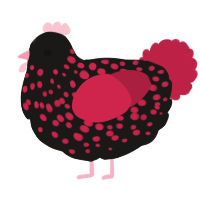 A sable and crimson chicken with a speckle pattern