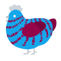 A sky and maroon chicken with a bar pattern