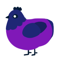 Jam, a violet and navy chicken with a head pattern