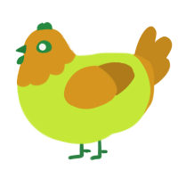 A lime and ochre chicken with a head pattern